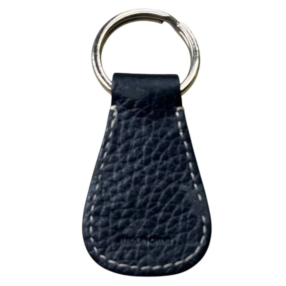 Dooney & Bourke Black Pebbled Leather Keyring Fob w/Contrast Stitching